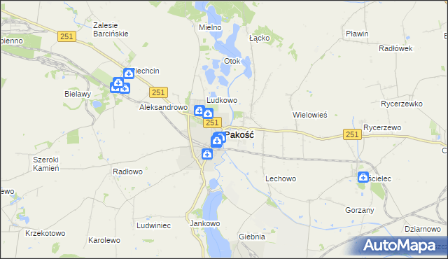 mapa Pakość powiat inowrocławski, Pakość powiat inowrocławski na mapie Targeo