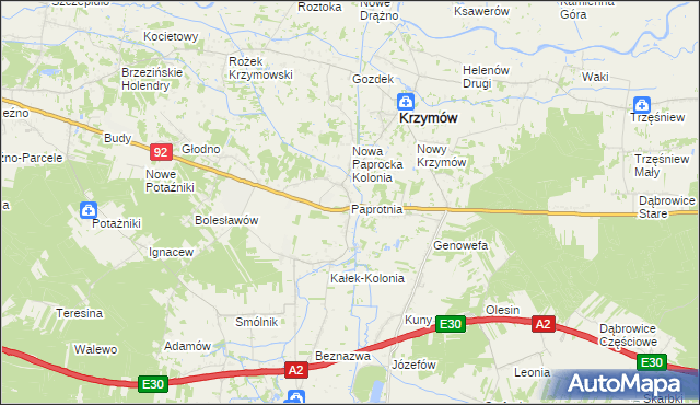 mapa Paprotnia gmina Krzymów, Paprotnia gmina Krzymów na mapie Targeo