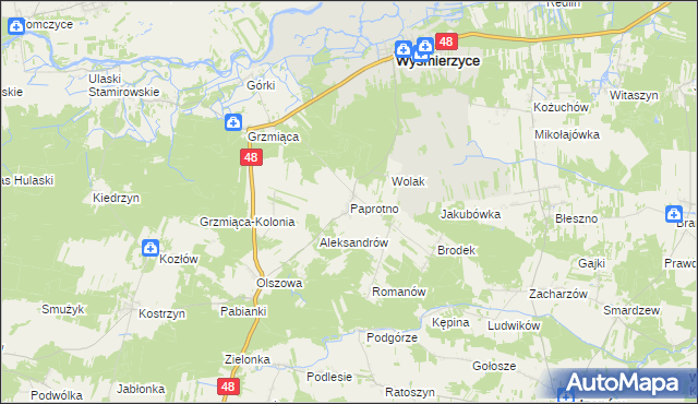 mapa Paprotno gmina Wyśmierzyce, Paprotno gmina Wyśmierzyce na mapie Targeo