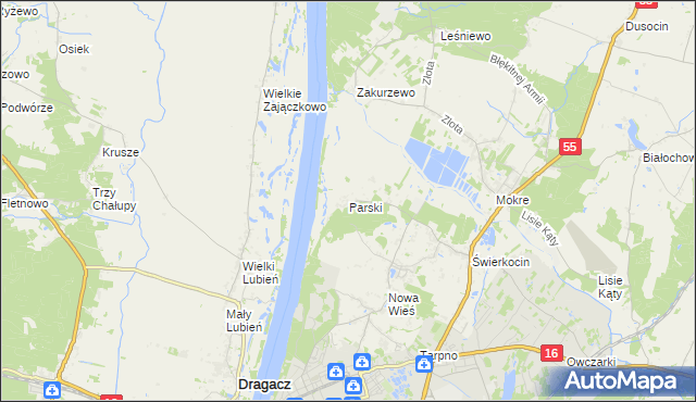 mapa Parski gmina Grudziądz, Parski gmina Grudziądz na mapie Targeo