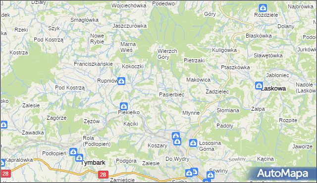 mapa Pasierbiec, Pasierbiec na mapie Targeo