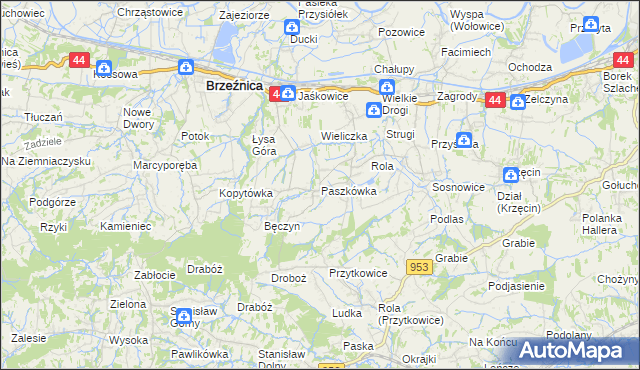 mapa Paszkówka gmina Brzeźnica, Paszkówka gmina Brzeźnica na mapie Targeo