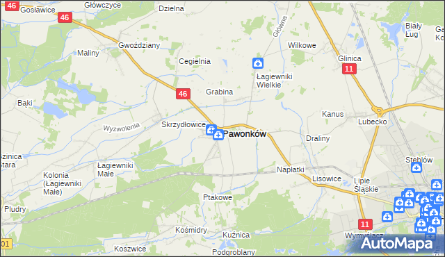 mapa Pawonków, Pawonków na mapie Targeo