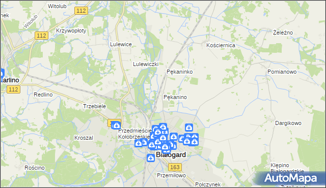 mapa Pękanino gmina Białogard, Pękanino gmina Białogard na mapie Targeo