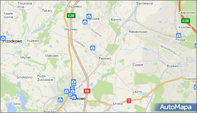 mapa Pępowo gmina Żukowo, Pępowo gmina Żukowo na mapie Targeo