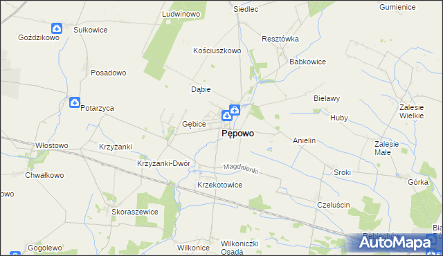 mapa Pępowo powiat gostyński, Pępowo powiat gostyński na mapie Targeo