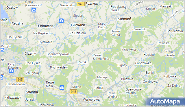 mapa Pewel Ślemieńska, Pewel Ślemieńska na mapie Targeo