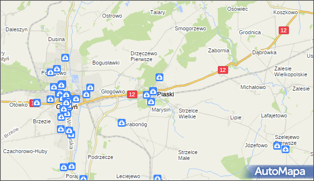 mapa Piaski powiat gostyński, Piaski powiat gostyński na mapie Targeo