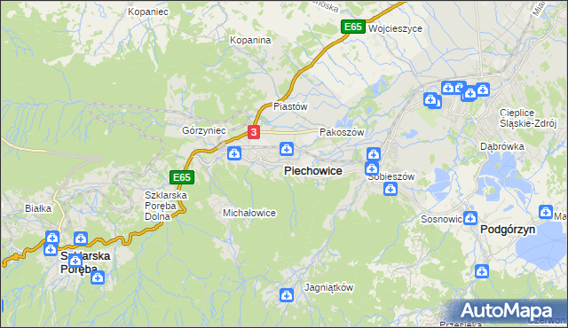 mapa Piechowice powiat jeleniogórski, Piechowice powiat jeleniogórski na mapie Targeo