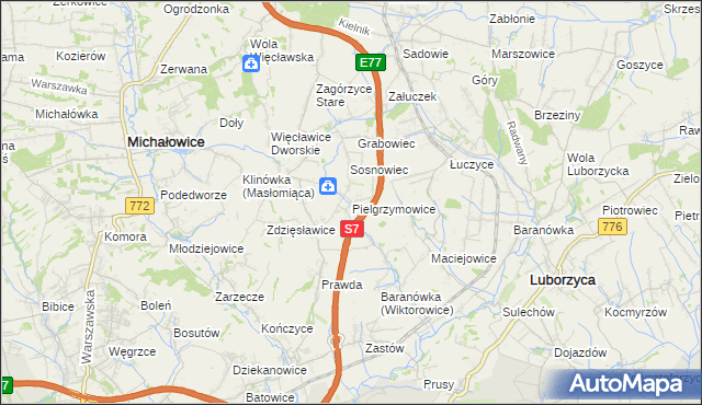 mapa Pielgrzymowice gmina Michałowice, Pielgrzymowice gmina Michałowice na mapie Targeo