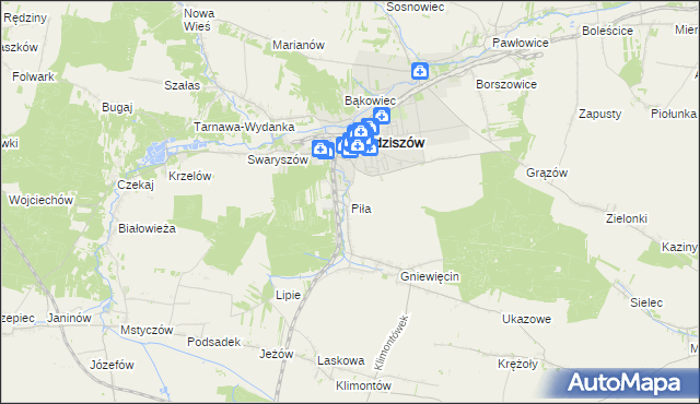 mapa Piła gmina Sędziszów, Piła gmina Sędziszów na mapie Targeo