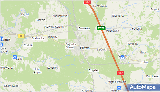 mapa Pilawa powiat garwoliński, Pilawa powiat garwoliński na mapie Targeo