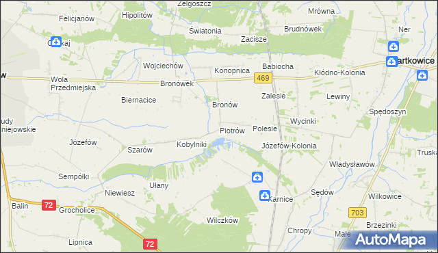 mapa Piotrów gmina Poddębice, Piotrów gmina Poddębice na mapie Targeo