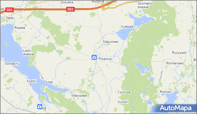 mapa Pisanica gmina Kalinowo, Pisanica gmina Kalinowo na mapie Targeo