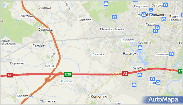 mapa Plewiska gmina Komorniki, Plewiska gmina Komorniki na mapie Targeo