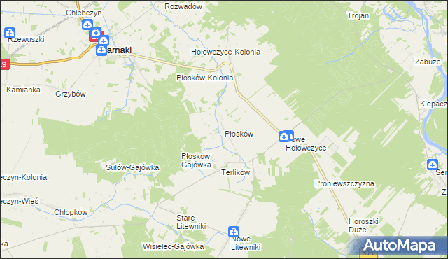 mapa Płosków gmina Sarnaki, Płosków gmina Sarnaki na mapie Targeo
