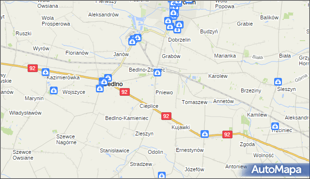 mapa Pniewo gmina Bedlno, Pniewo gmina Bedlno na mapie Targeo