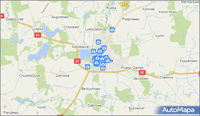 mapa Pniewy powiat szamotulski, Pniewy powiat szamotulski na mapie Targeo