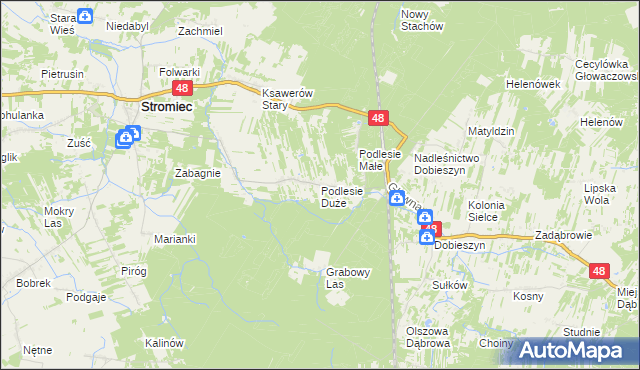 mapa Podlesie Duże gmina Stromiec, Podlesie Duże gmina Stromiec na mapie Targeo