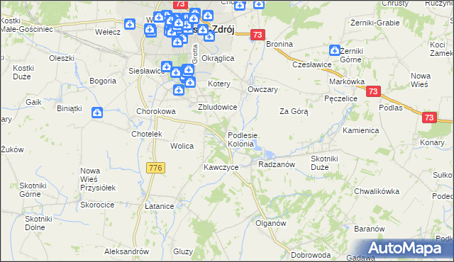 mapa Podlesie Kolonia gmina Busko-Zdrój, Podlesie Kolonia gmina Busko-Zdrój na mapie Targeo