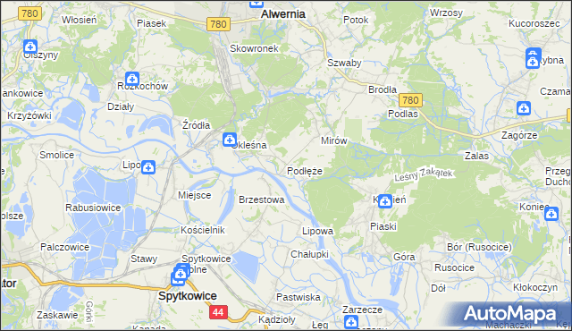 mapa Podłęże gmina Alwernia, Podłęże gmina Alwernia na mapie Targeo