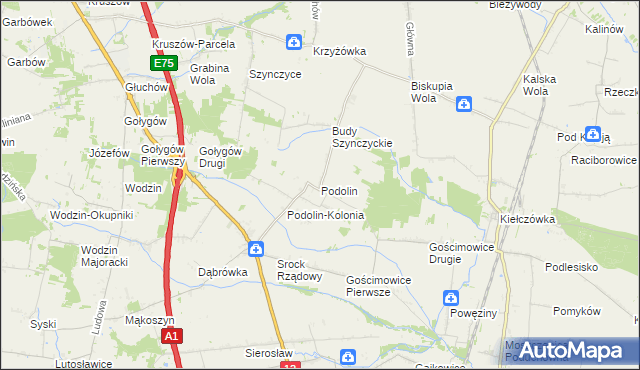 mapa Podolin gmina Moszczenica, Podolin gmina Moszczenica na mapie Targeo