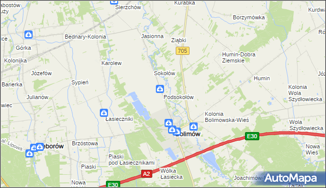 mapa Podsokołów, Podsokołów na mapie Targeo