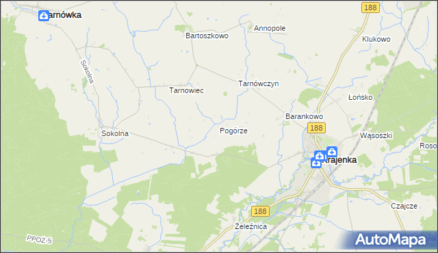 mapa Pogórze gmina Krajenka, Pogórze gmina Krajenka na mapie Targeo