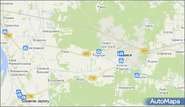 mapa Pogorzel gmina Osieck, Pogorzel gmina Osieck na mapie Targeo
