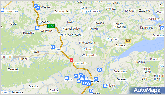 mapa Polanka gmina Myślenice, Polanka gmina Myślenice na mapie Targeo