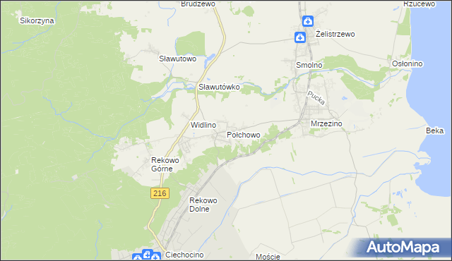 mapa Połchowo gmina Puck, Połchowo gmina Puck na mapie Targeo