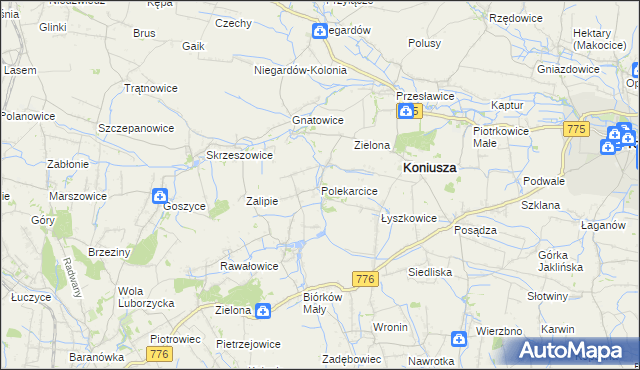 mapa Polekarcice, Polekarcice na mapie Targeo