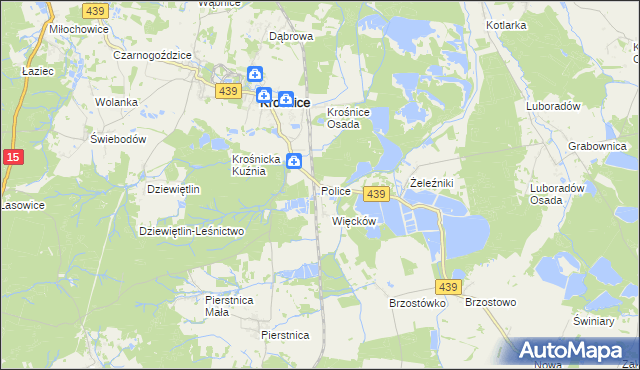 mapa Police gmina Krośnice, Police gmina Krośnice na mapie Targeo