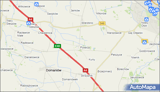 mapa Polwica gmina Domaniów, Polwica gmina Domaniów na mapie Targeo