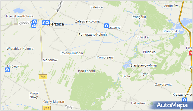 mapa Pomorzany gmina Wierzbica, Pomorzany gmina Wierzbica na mapie Targeo