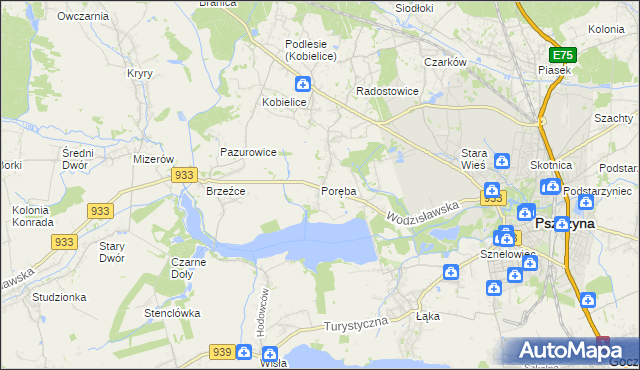 mapa Poręba gmina Pszczyna, Poręba gmina Pszczyna na mapie Targeo