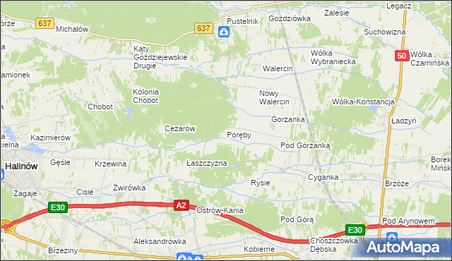 mapa Poręby gmina Dębe Wielkie, Poręby gmina Dębe Wielkie na mapie Targeo