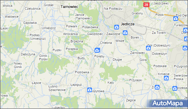 mapa Poręby gmina Jedlicze, Poręby gmina Jedlicze na mapie Targeo