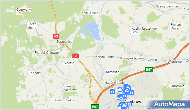 mapa Poryte-Jabłoń, Poryte-Jabłoń na mapie Targeo