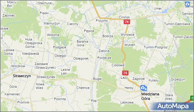 mapa Porzecze gmina Miedziana Góra, Porzecze gmina Miedziana Góra na mapie Targeo