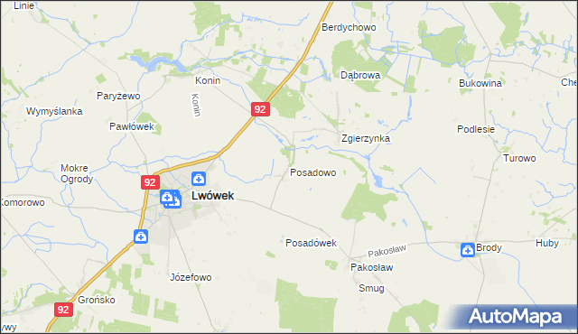 mapa Posadowo gmina Lwówek, Posadowo gmina Lwówek na mapie Targeo