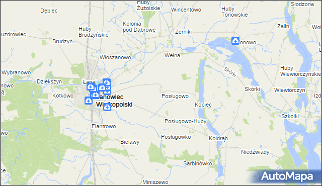 mapa Posługowo, Posługowo na mapie Targeo