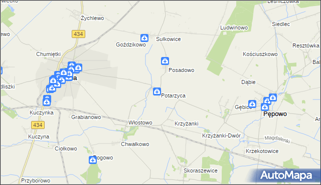 mapa Potarzyca gmina Krobia, Potarzyca gmina Krobia na mapie Targeo