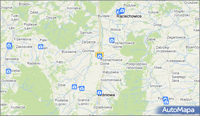 mapa Poznachowice Dolne, Poznachowice Dolne na mapie Targeo