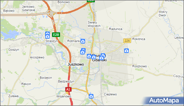 mapa Pruszcz Gdański, Pruszcz Gdański na mapie Targeo