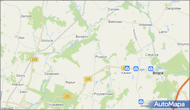 mapa Pruszcz gmina Brojce, Pruszcz gmina Brojce na mapie Targeo