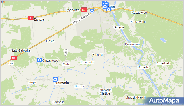 mapa Pruszki gmina Rzewnie, Pruszki gmina Rzewnie na mapie Targeo