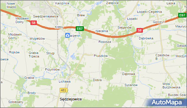 mapa Pruszków gmina Sędziejowice, Pruszków gmina Sędziejowice na mapie Targeo