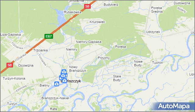 mapa Przyjmy gmina Brańszczyk, Przyjmy gmina Brańszczyk na mapie Targeo