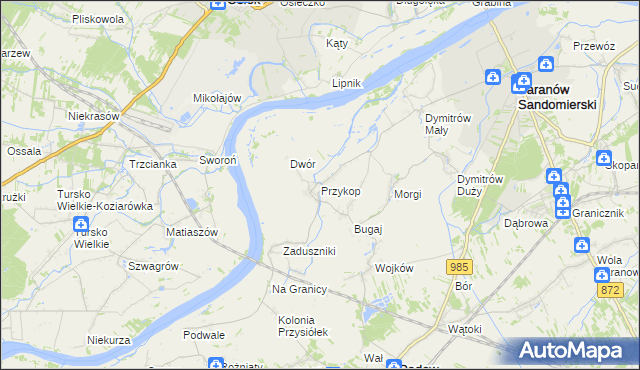 mapa Przykop gmina Padew Narodowa, Przykop gmina Padew Narodowa na mapie Targeo